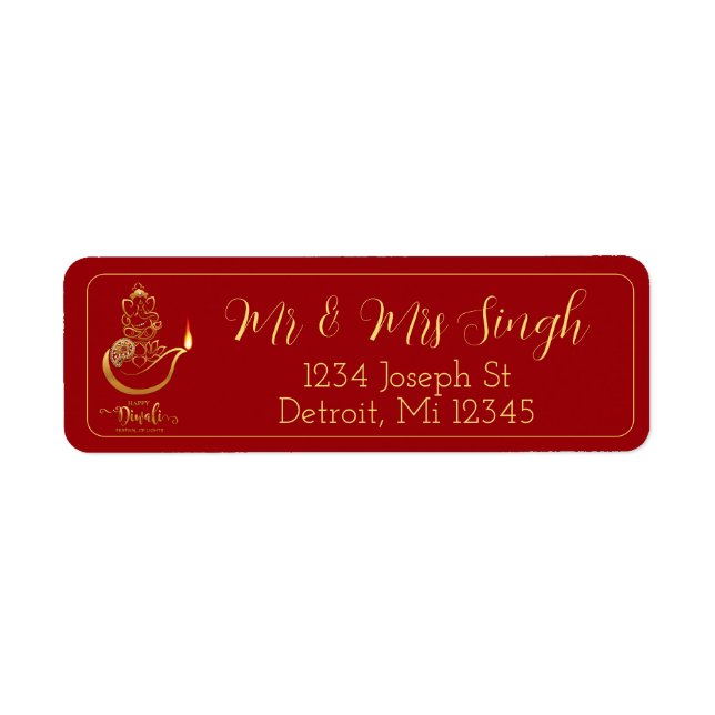 Elegant Diwali Address Label with Ganesha Motif (Front)