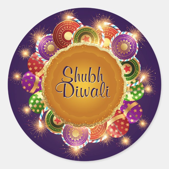 Elegant Diwali Colourful Fireworks Classic Round Sticker (Front)