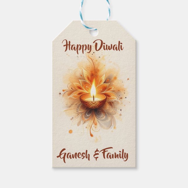 Elegant Diwali Diya  Gift Tags (Front)