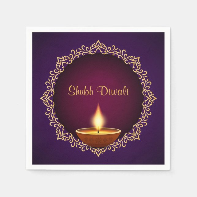 Elegant Diwali Diyas Purple Napkin (Front)