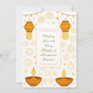 Elegant Diwali Lamps and Lantern with Fireworks Card