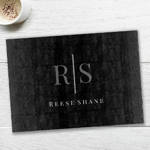 Elegant DIY Grey Monogram & White Name, Black Cutting Board