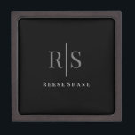 Elegant DIY Grey Monogram & White Name, Black Gift Box<br><div class="desc">Personalise this elegant black design with grey monogram and white name on black background. Click “Customise” to change colours and type styles.</div>