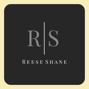 Elegant DIY Grey Monogram & White Name, Black Square Sticker