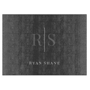 Elegant DIY Grey Monogram & White Name, Dark Grey Cutting Board