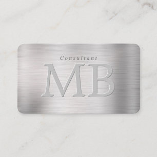 Elegant DIY Monogram, Name, Brushed Steel Business Card