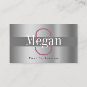 Elegant DIY Monogram Name, Silver Maroon Grey Business Card