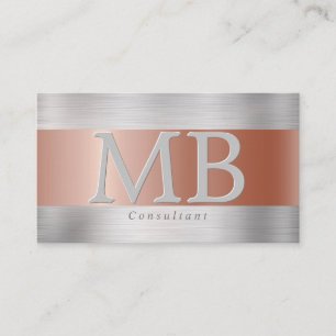 Elegant DIY Monogram, Rose Gold & Brushed Steel Business Card