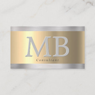 Elegant DIY Monogram, Yel Gold & Brushed Steel Vs3 Business Card
