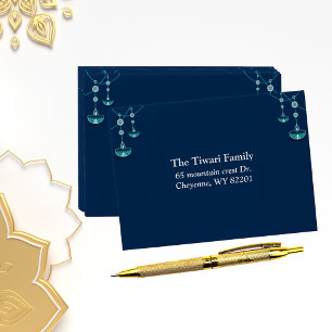 Elegant diyas with blue background custom diwali envelope