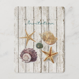 elegant dock wood seashells beach wedding invitation
