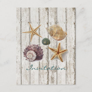 elegant dock wood seashells beach wedding invitation