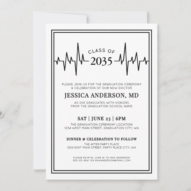 Elegant Doctor Medical Nursing School Graduation Invitation (Front)