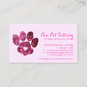 Elegant Dog Cat Grooming Glitter Pet Sitter Paw Business Card
