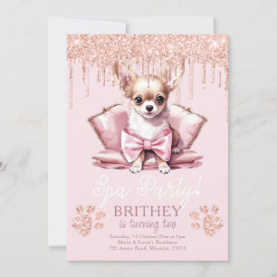 Elegant Dog Glitter Spa Birthday Invitation