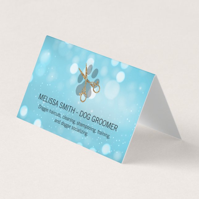 Elegant Dog Groomer | Blue Boke Business Card (Front)