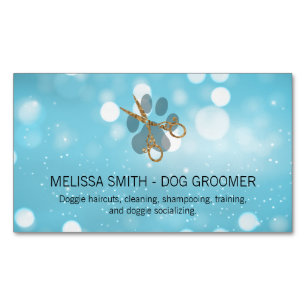 Elegant Dog Groomer   Blue Boke Magnetic Business Card