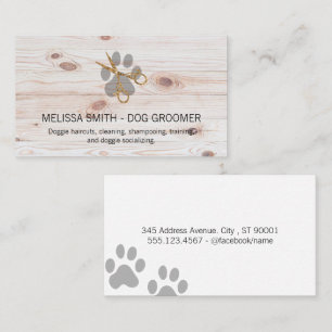 Elegant Dog Groomer   Wooden Boards Business Card