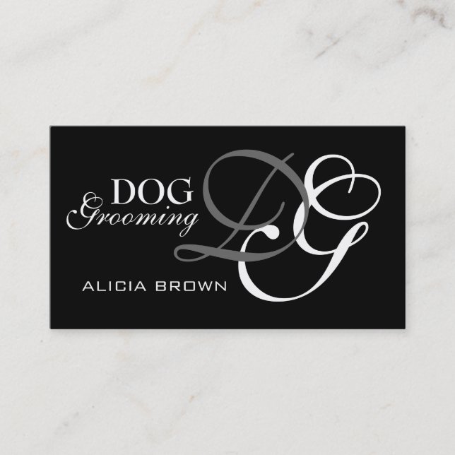 Elegant Dog Grooming Business Card Monogram (Front)