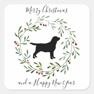 Elegant Dog Merry Christmas Wreath Black Labrador Square Sticker