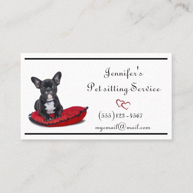 Elegant Dog on a Pillow Pet Sitting Groom Service Business Card (Front)