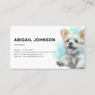Elegant Dog/Pet Grooming – Aqua Blue Watercolor Business Card