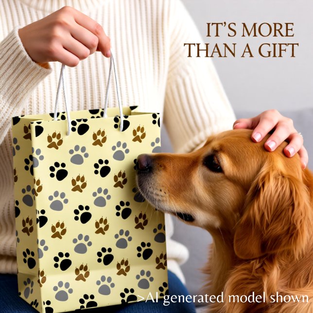 Elegant Dog pet paws cream Medium Gift Bag (Neutral Paw Print Pattern – Fun Dog Lover Paws Medium Gift Bag)