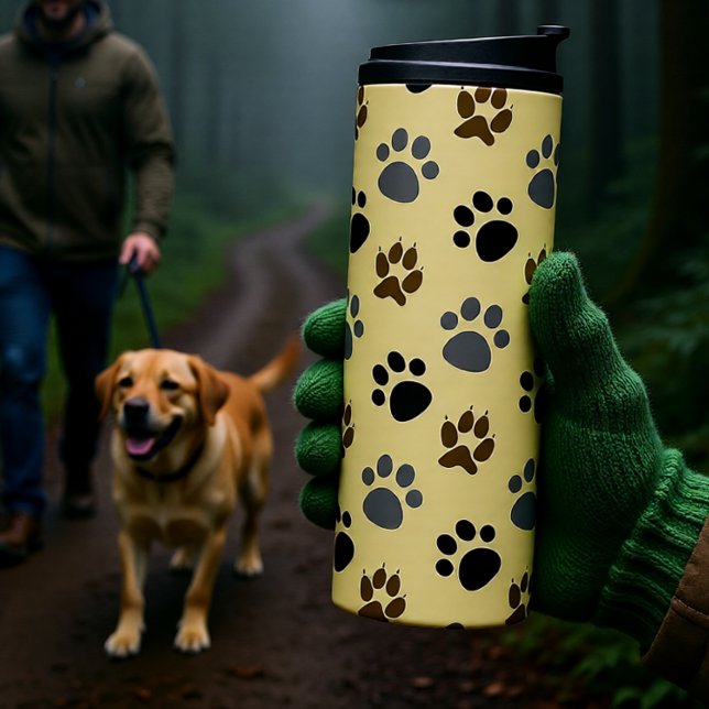 Elegant Dog pet paws cream Thermal Tumbler (Elegant Cream Dog Paw Print Thermal Tumbler)