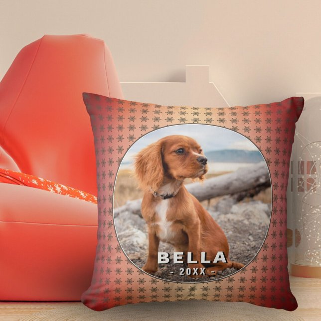 Elegant Dog Pet Photo Golden Snowflakes Christmas Cushion (Creator Uploaded)