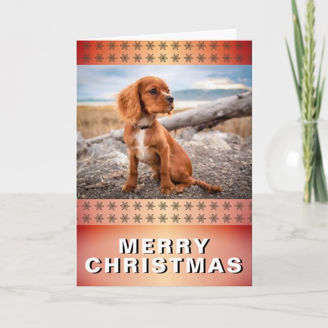 Elegant Dog Pet Photo Golden Snowflakes Christmas Holiday Card (Front)