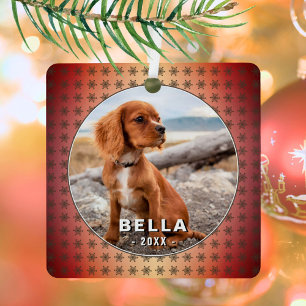 Elegant Dog Pet Photo Golden Snowflakes Christmas Metal Tree Decoration
