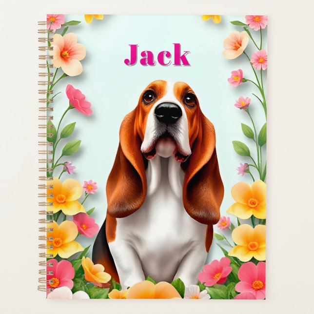 Elegant Dog Portrait Surrounded by Flowers Planner (Front)