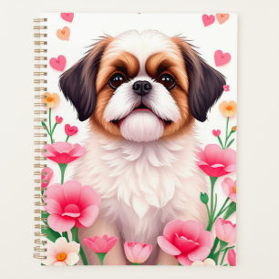 Elegant Dog Portrait Surrounded by Flowers Planner
