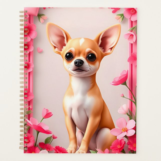 Elegant Dog Portrait Surrounded by Flowers Planner (Front)