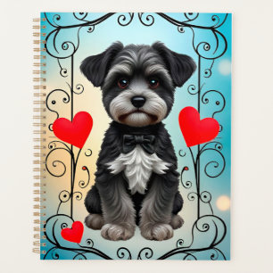 Elegant Dog Portrait Surrounded by red hearts Planner