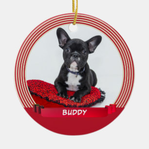 Elegant Dog Puppy Pet Photo Red Ribbon Ceramic Tree Decoration