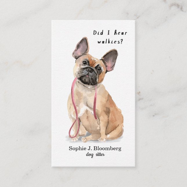 Elegant dog sitter watercolor bulldog business card (Front)