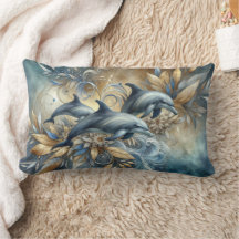 Elegant Dolphins with Golden Floral Waves
