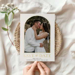 Elegant Dome Shape Photo Save the Date Real Gold