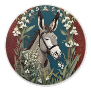 Elegant Donkey and Lily of The Valley Flowers Ceramic Knob