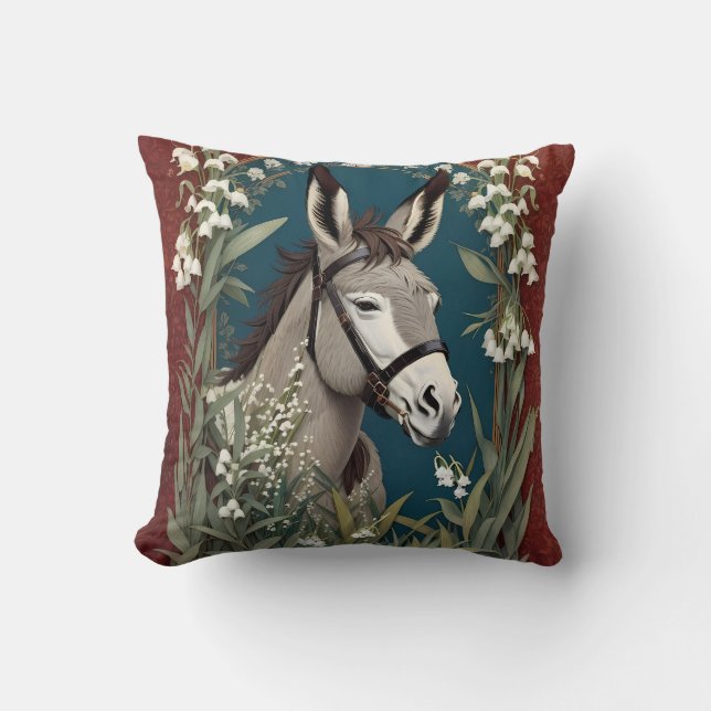 Elegant Donkey and Lily of The Valley Flowers Cushion (Front)