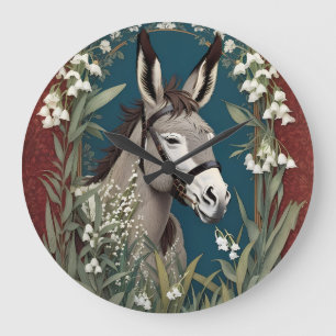 Elegant Donkey and Lily of The Valley Flowers Large Clock