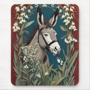 Elegant Donkey and Lily of The Valley Flowers Mouse Mat