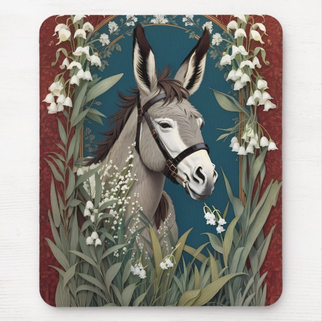 Elegant Donkey and Lily of The Valley Flowers Mouse Mat (Front)
