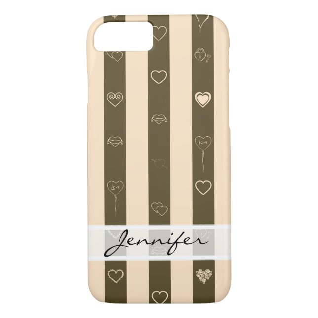 Elegant Donkey Brown Stripes Modern Heart Pattern Case-Mate iPhone Case (Back)