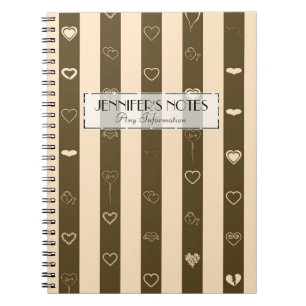 Elegant Donkey Brown Stripes Modern Heart Pattern Notebook