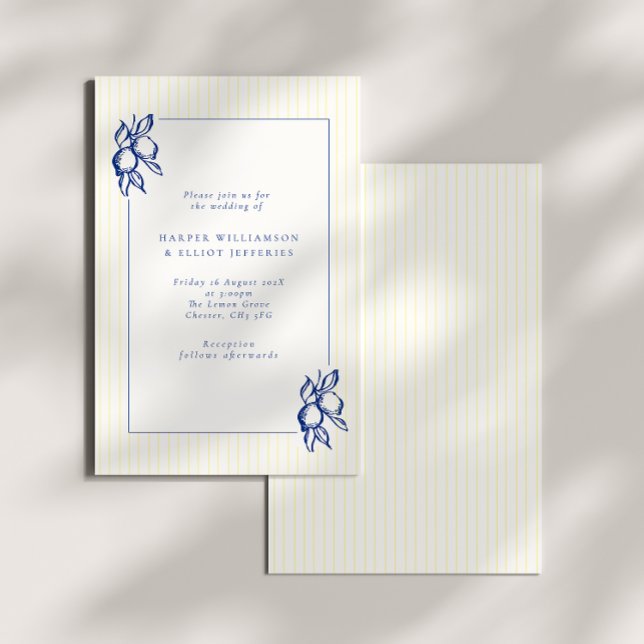 Elegant Doodle Blue Lemons Wedding Invitation (Creator Uploaded)
