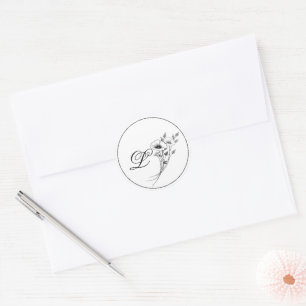 Elegant Doodle Floral Monogram Classic Round Sticker