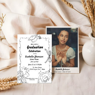 Elegant Doodle Style Hand Drawn Graduation Invitation