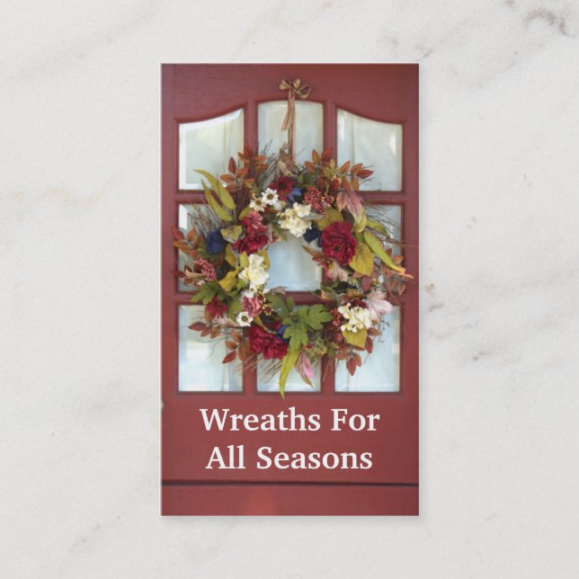 Elegant Door Wreath Custom Florist Business Card (Front)